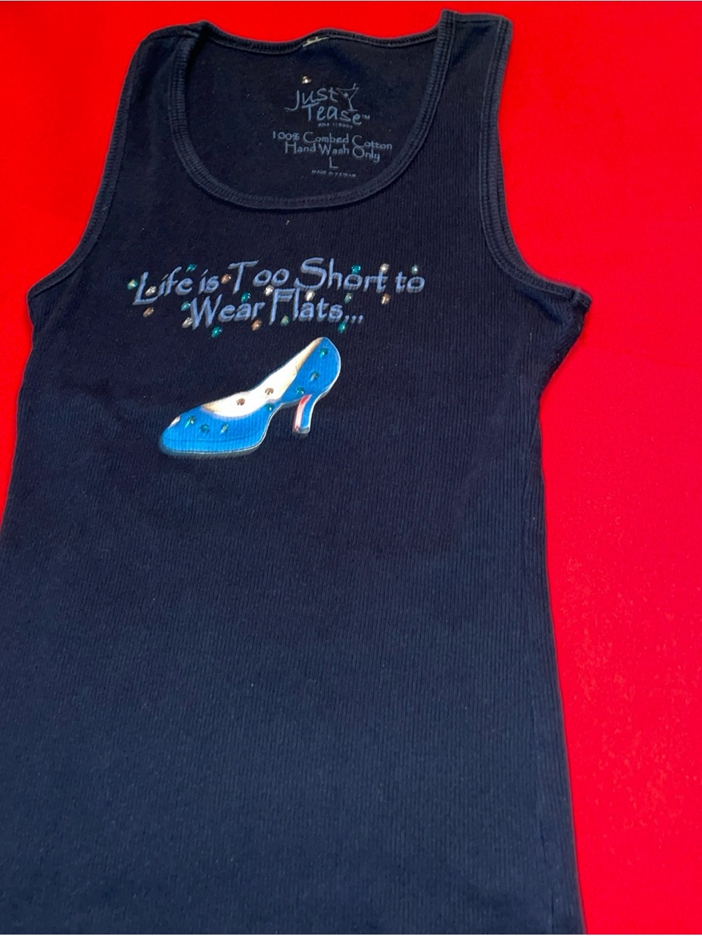 Black Ribbed Graphic Tank - 'Life's Too Short to Wear Flats'